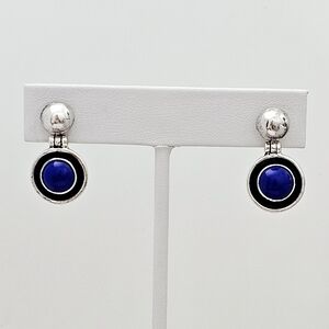 Silpada Rare Sterling Silver Blue Lapis Lazuli Round Hinged Drop Earrings P0472